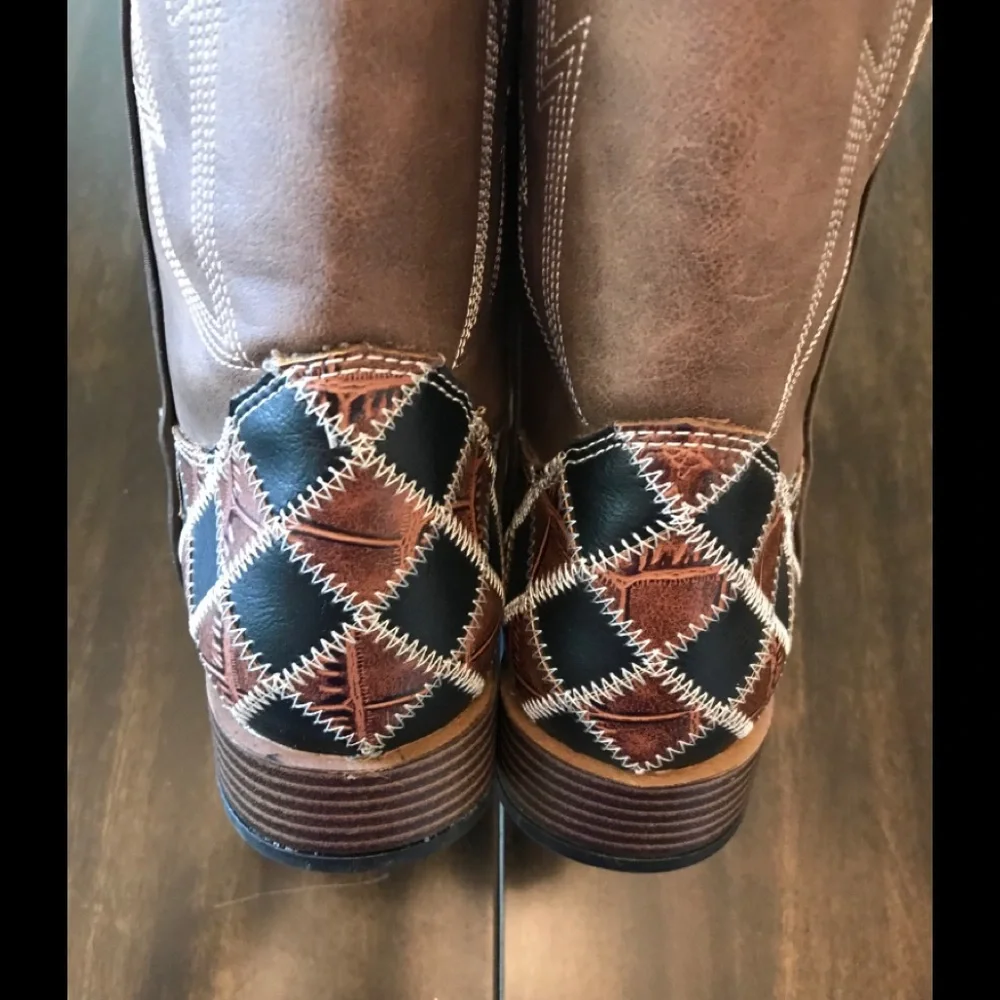 NEW Double Barrel Patchwork Boots with Square Toe - Picture 4 of 9